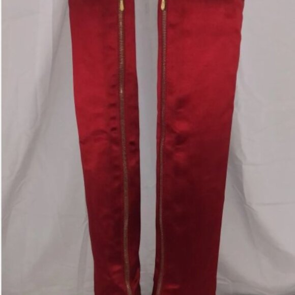38.5/8❤️CHANEL Runway Red Satin Leather OVER THE KNEE HIGH HEEL Platform BOOTS - Picture 4 of 15